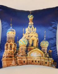 подушка с фотопечатью Спас-на-Крови синий фон